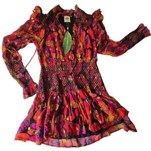 New Farm Rio Heart Daisy Fairy Whimsy Ruffled Long Sleeve Colorful Dress Size M